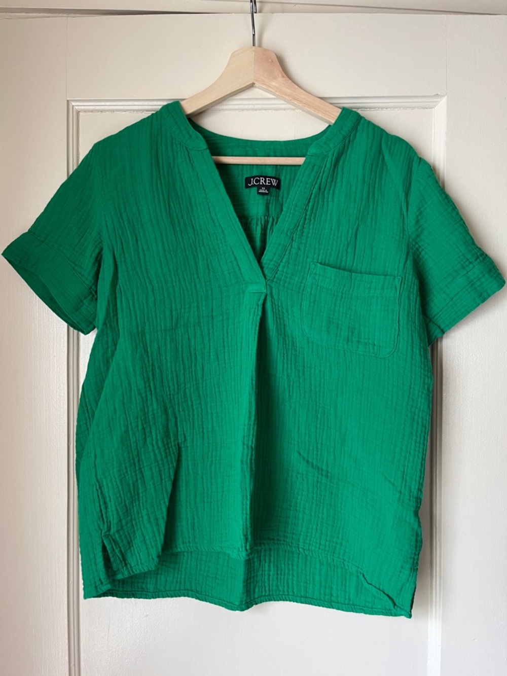 J. Crew Emerald Green Short-Sleeve Cotton Gauze Tunic